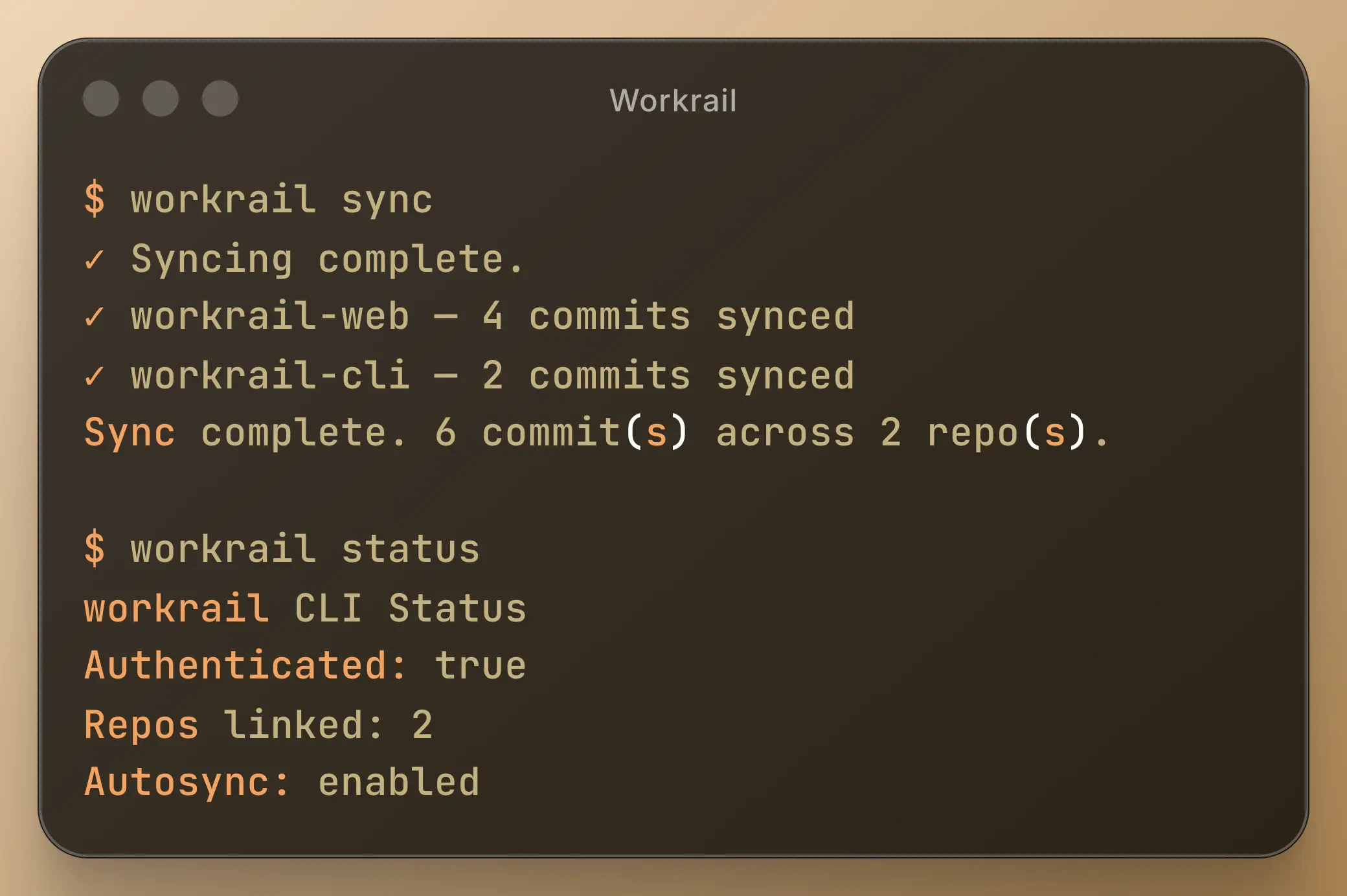 Workrail CLI showing sync command output
