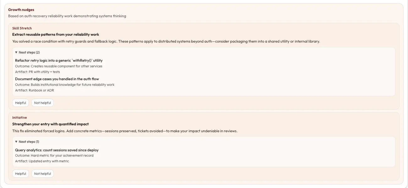 Workrail growth hints showing actionable next steps